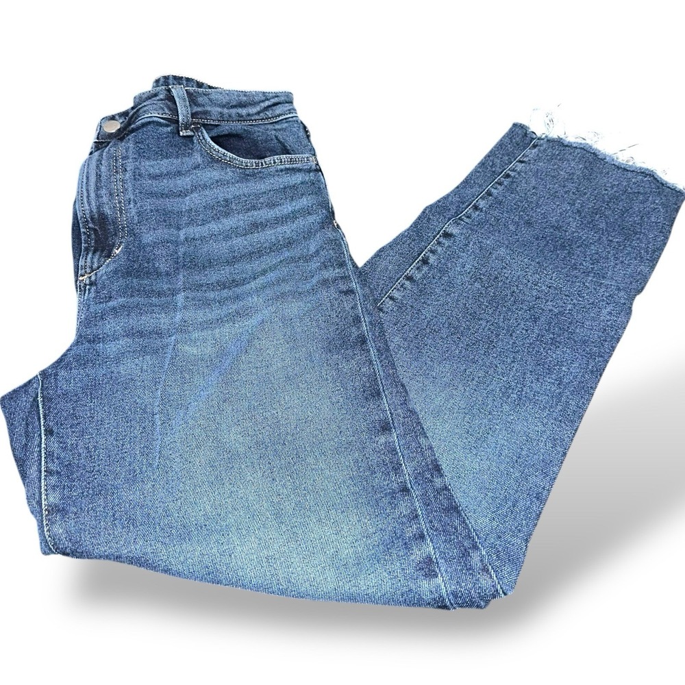 Joe's Jeans High Rise Straight Leg Raw Hem Medium Wash Denim Waist: 36"